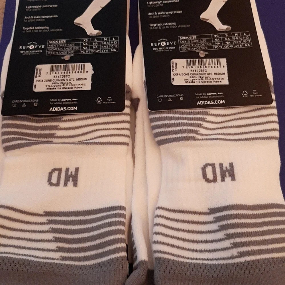 adidas NWT White Soccer Socks with Black Stripes Size M
